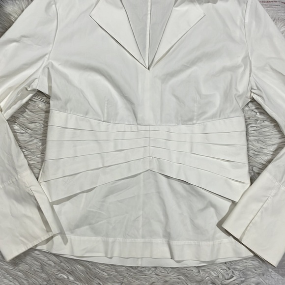 Natori White Poplin Pleated Front Pullover Blouse - Picture 4 of 9